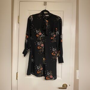 LOFT Black Floral Long Sleeve Dress